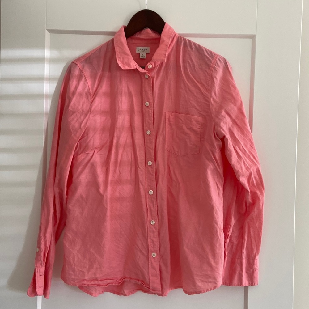 J Crew linen long sleeve lightweight button up, size L. Good condition